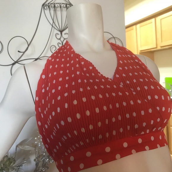 Valette Polka Dot Lace Halter Top - Red